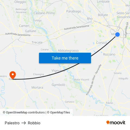Palestro to Robbio map