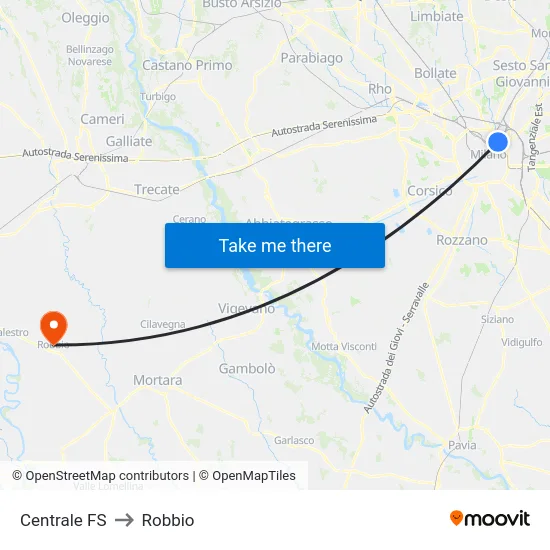 Centrale FS to Robbio map