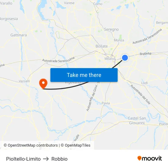 Pioltello-Limito to Robbio map