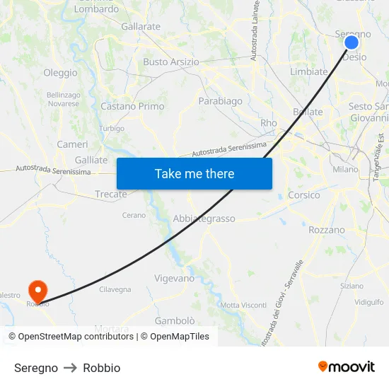 Seregno to Robbio map