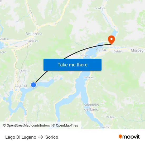 Lake of Lugano to Sorico map