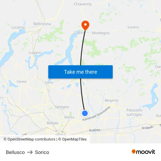 Bellusco to Sorico map