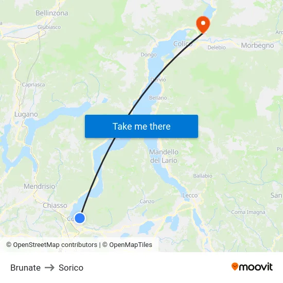 Brunate to Sorico map