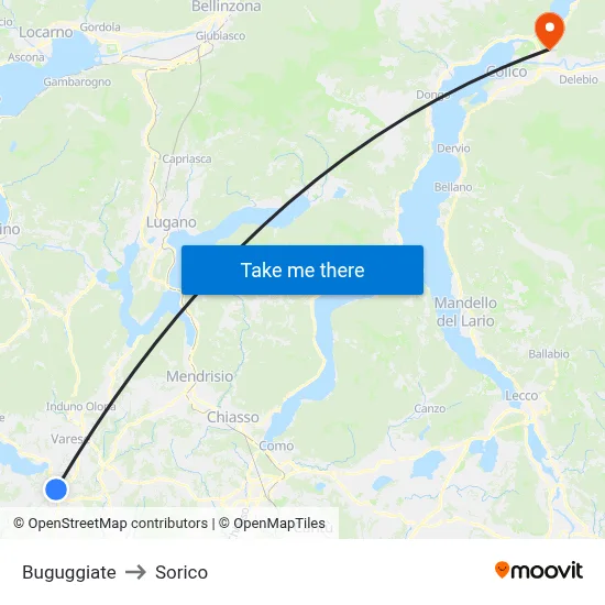 Buguggiate to Sorico map