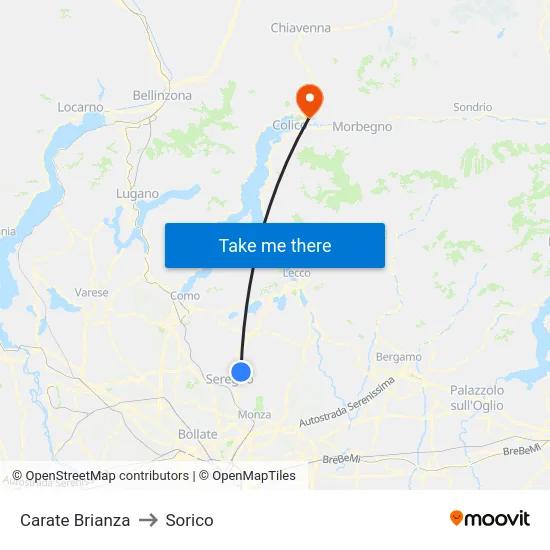 Carate Brianza to Sorico map