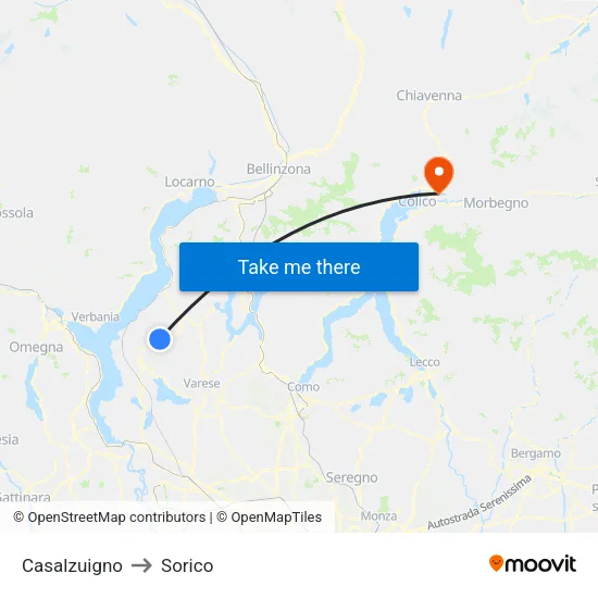 Casalzuigno to Sorico map