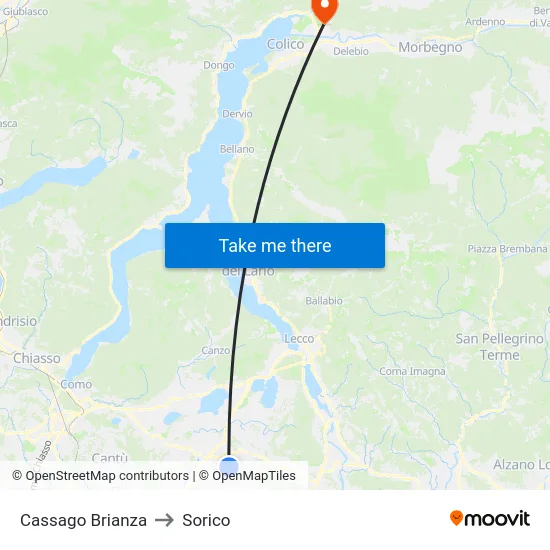 Cassago Brianza to Sorico map