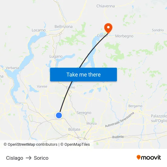 Cislago to Sorico map