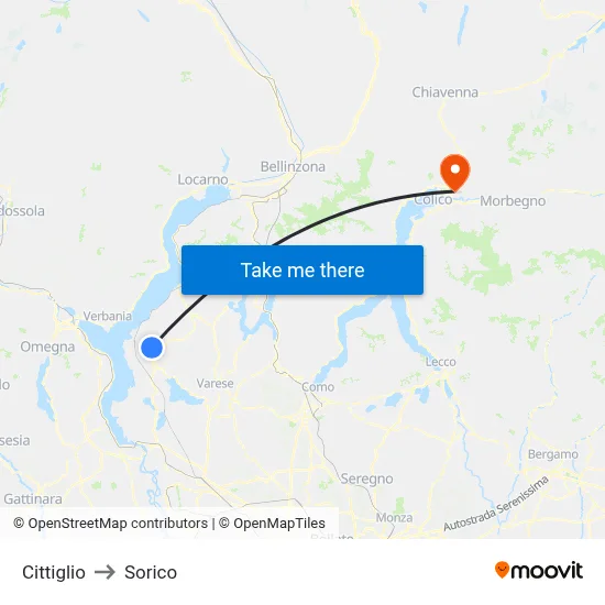Cittiglio to Sorico map