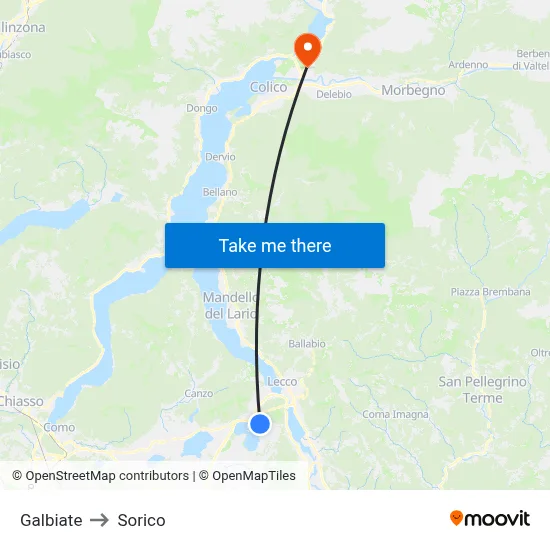 Galbiate to Sorico map