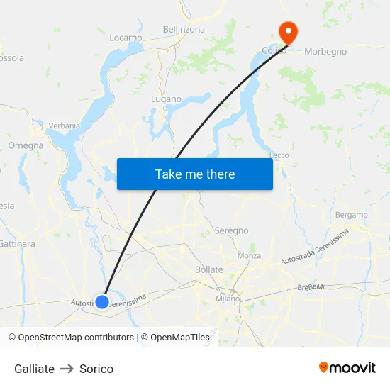 Galliate to Sorico map