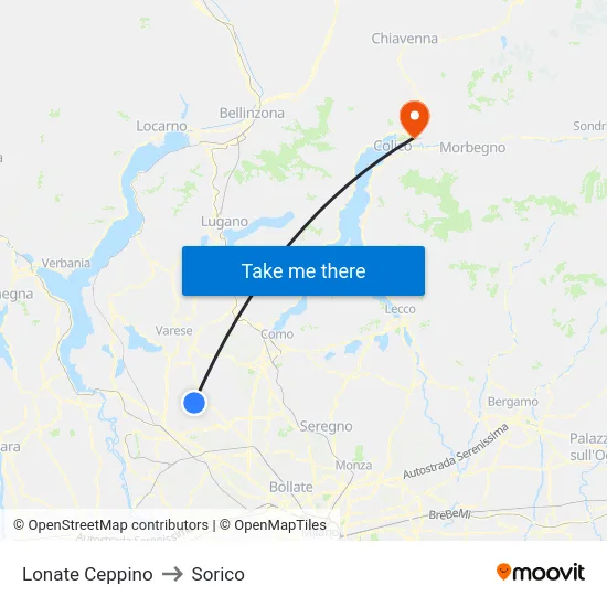 Lonate Ceppino to Sorico map