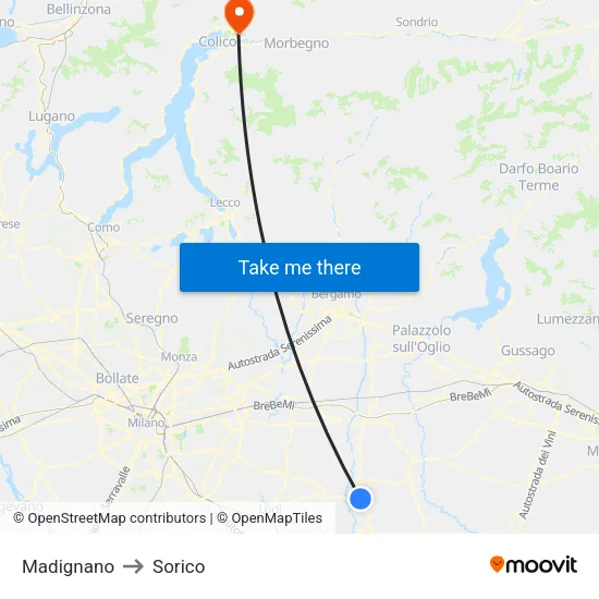 Madignano to Sorico map