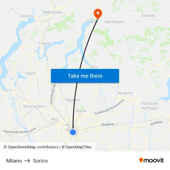 Milan to Sorico map
