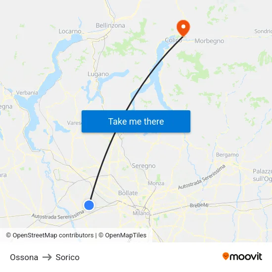 Ossona to Sorico map