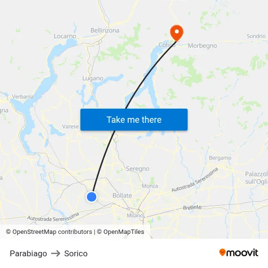 Parabiago to Sorico map