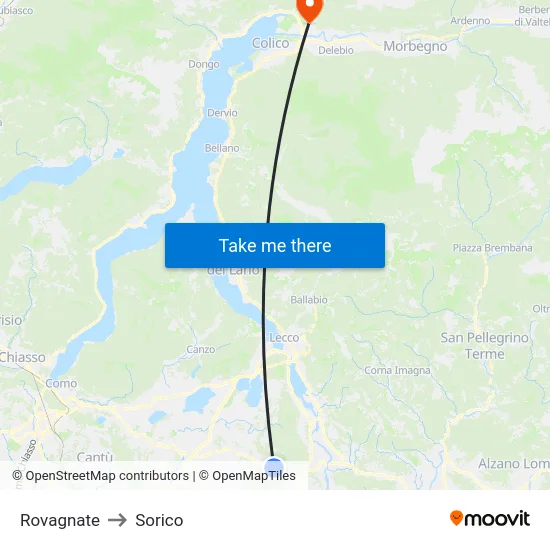 Rovagnate to Sorico map
