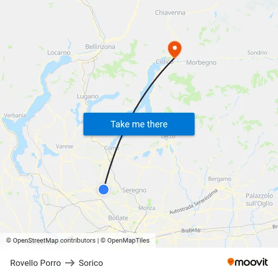 Rovello Porro to Sorico map