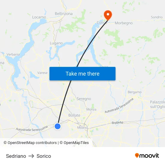 Sedriano to Sorico map
