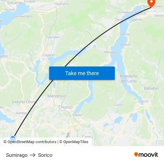 Sumirago to Sorico map