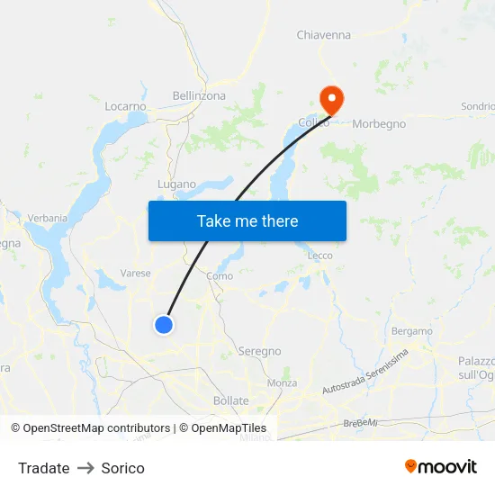 Tradate to Sorico map