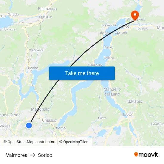 Valmorea to Sorico map