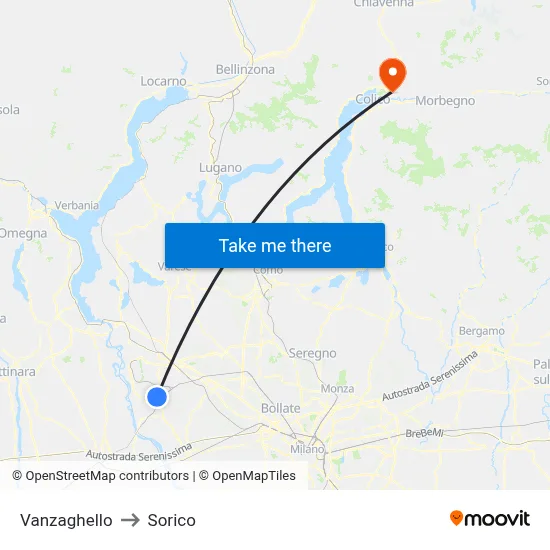 Vanzaghello to Sorico map