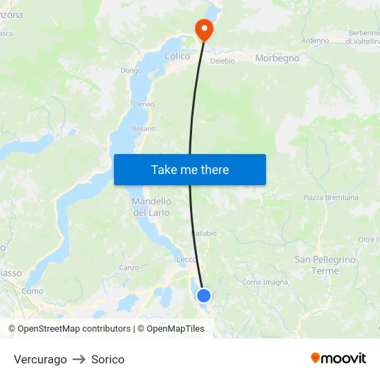 Vercurago to Sorico map