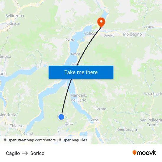 Caglio to Sorico map