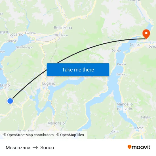 Mesenzana to Sorico map