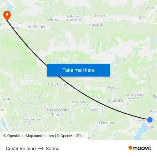 Costa Volpino to Sorico map
