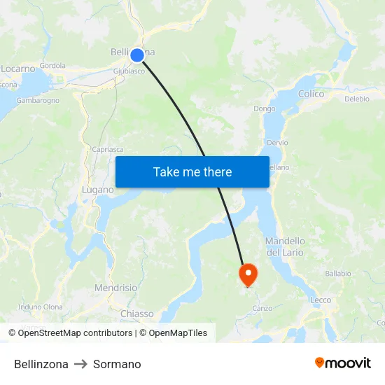 Bellinzona to Sormano map