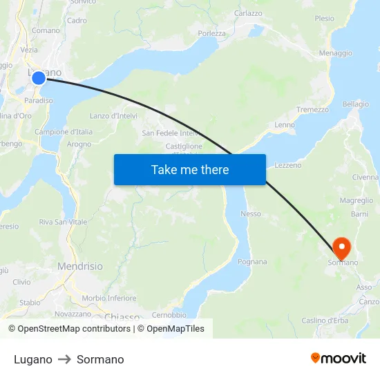 Lugano to Sormano map