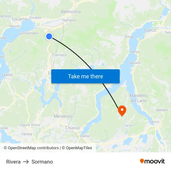 Rivera to Sormano map