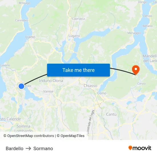 Bardello to Sormano map