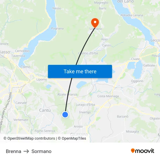 Brenna to Sormano map
