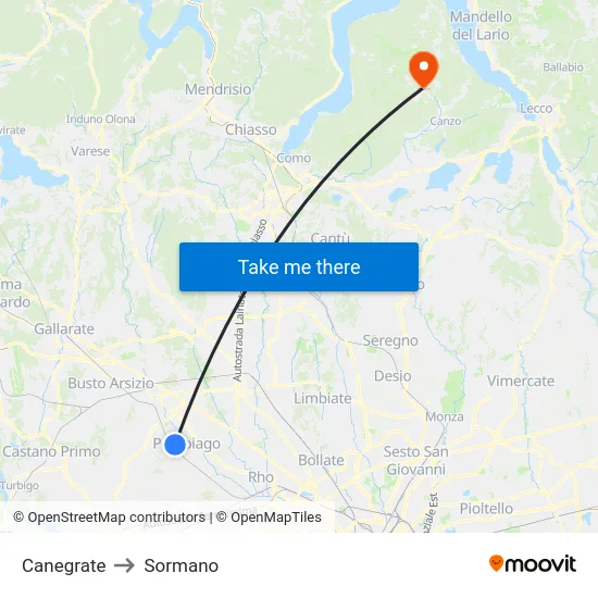 Canegrate to Sormano map