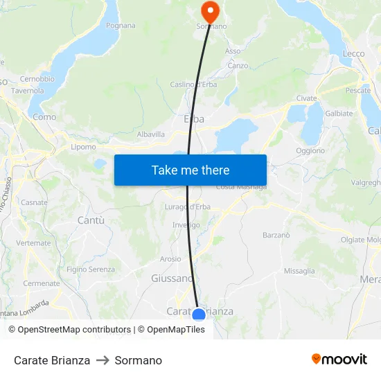 Carate Brianza to Sormano map