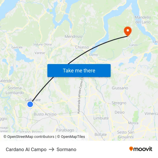Cardano al Campo to Sormano map