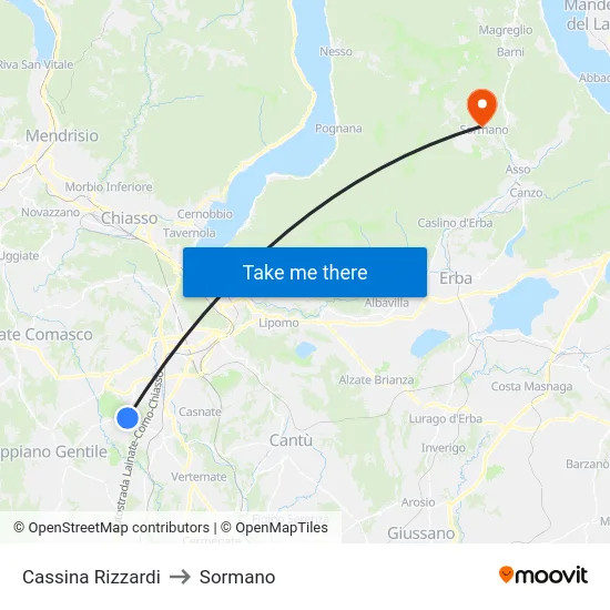 Cassina Rizzardi to Sormano map