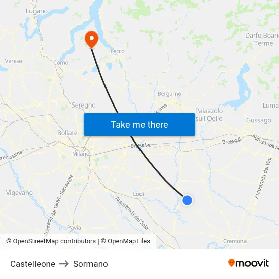 Castelleone to Sormano map