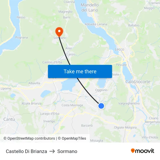 Castello di Brianza to Sormano map