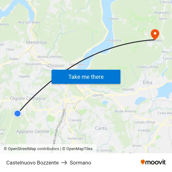 Castelnuovo Bozzente to Sormano map