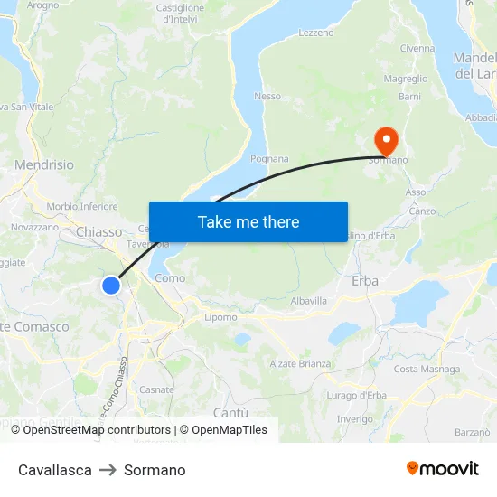 Cavallasca to Sormano map
