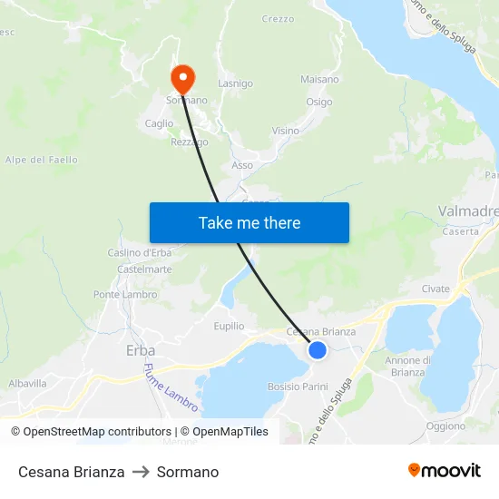 Cesana Brianza to Sormano map