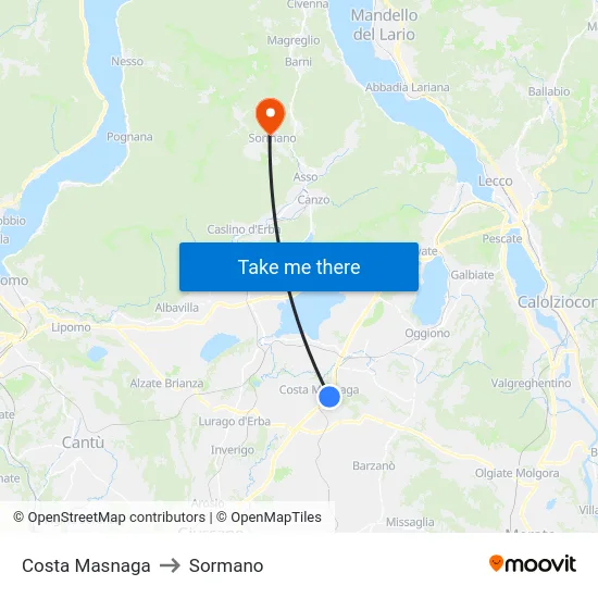 Costa Masnaga to Sormano map