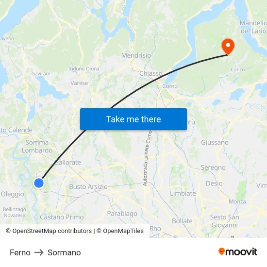 Ferno to Sormano map