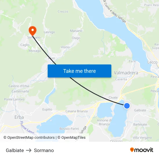 Galbiate to Sormano map