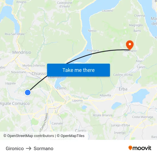 Gironico to Sormano map