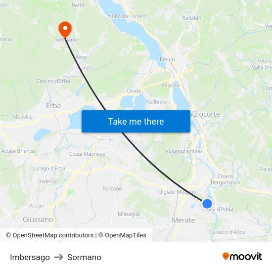 Imbersago to Sormano map